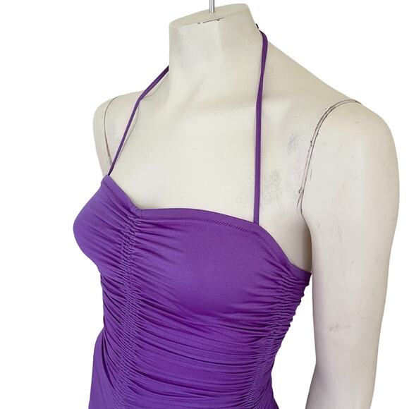 VTG 50s DE WEESE DESIGN Halter Tie Ruched One Piece Swimsuit in Purple SZ 6 - Picture 5 of 12